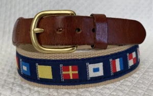 Golden Goodies Brown Leather Cotton Nylon & Nautical Ribbon Belt ⚓ - Size 34 - Picture 1 of 8