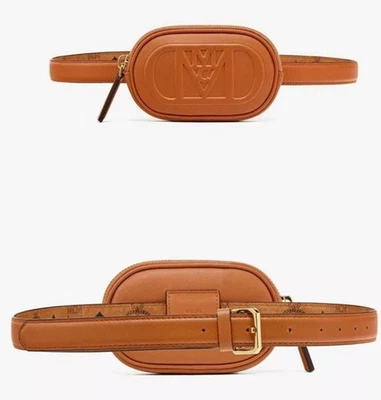 NEW $530 MCM Cognac Brown Nappa Leather Mode Travia LOGO POUCH BAG & BELT NWOT! - Image 1 of 4
