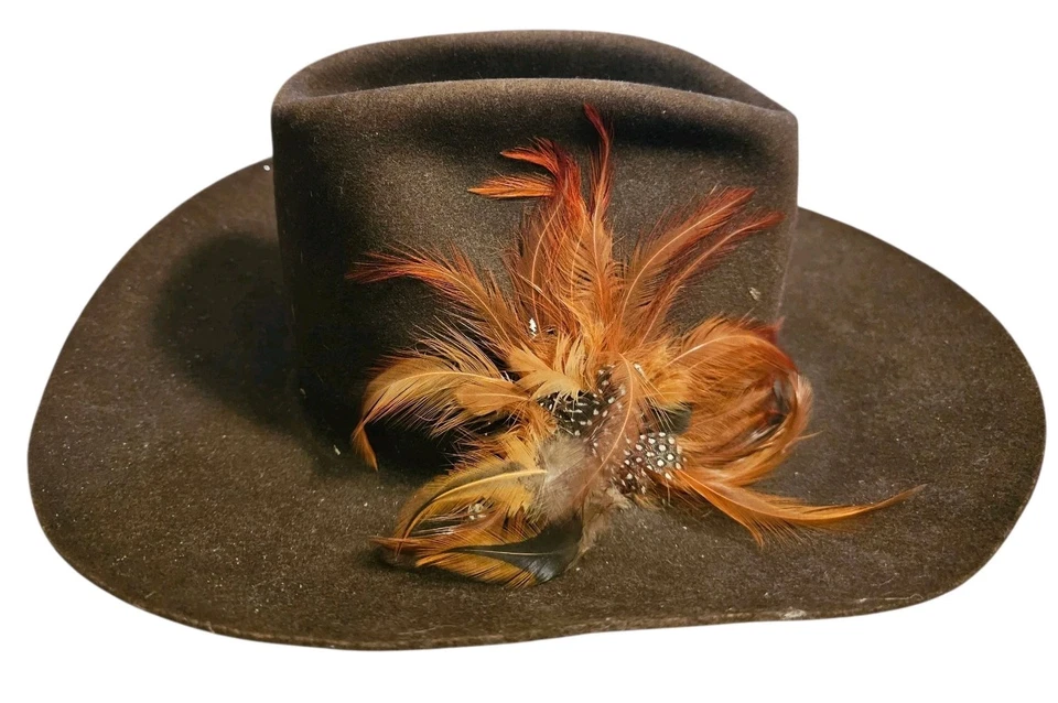 De Colección Años 60 Sears Westerner Prime Fieltro Vaquero Sombrero Pluma Acento Hombres 7 1/4 Viejo Oeste  Foto 1 de 4