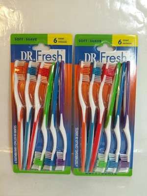 2 Pacotes-Dr. Fresh Escova de Dentes 6 Pacotes Macia 6 Cores Sortidas = 12 Escovas de Dentes Novo na embalagem - Imagem 1 de 4
