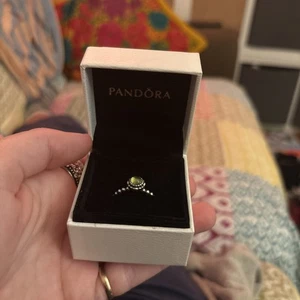 Pandora ALE 925 Sterling Silver & Peridot Beaded Stacking Ring Size O1/2 - Picture 1 of 9