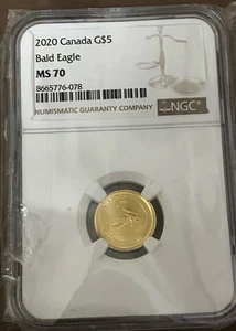 2020 Canada 1/10 oz Gold $5 Bald Eagle MS 70 - Picture 1 of 2