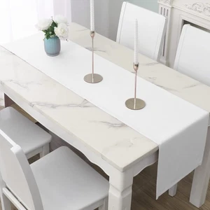 Farmhouse White Table Runner Large Burlap Style Soft and Waterproof Decorativ... - Picture 1 of 7