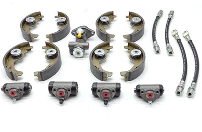 KIT IMPIANTO FRENI PER FIAT 500 R TUBI POMPA FRENI CILINDRETTI GANASCE 17 PEZZI - Image 1 of 4