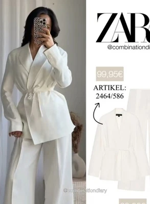 Talla M Zara Mujer Lino Blazer Traje Chaqueta Blanco Crudo 2464/586 NUEVO Foto 1 de 4