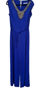 George Asda Cobalt Blue Wide Leg Jumpsuit UK 12 Belted Playsuit Beaded - Picture 1 of 6