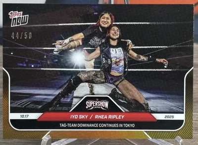2025 Topps NOW Rhea Ripley Iyo Sky Gold Foil Card # 111 SSp 44/50 WWE Wrestling - Image 1 of 4