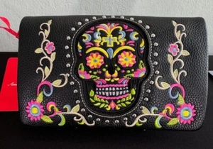 Cartera negra bordada calavera - Imagen 1 de 7