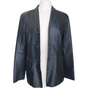 Chaqueta Blazer De Colección The Gap Para Mujer M Cuero Negro Y2K Grunge Streetwear - Imagen 1 de 16