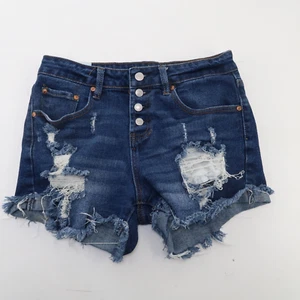 Almost Famous Hi Rise Shorts Womens 7 Butterfly Blue Denim Cutoffs Distressed - Picture 1 of 8