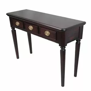 Solid Mahogany Wood Hall Table with 3 Drawers Antique Reproduction Style - Picture 1 of 12