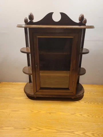 Vintage Wood W/ Glass Door Wall or Shelf Curio Display Cabinet Shelf 24 x 20 x 8 Cover