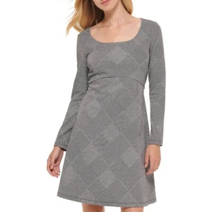 NWT Women’s Tommy Hilfiger Multi Print Houndstooth Fit & Flare long sleeve dress - Picture 1 of 9