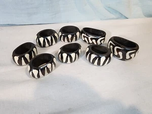 KENYA, Black/White, Camel Bone Napkin Rings, Set of 8, NICE! - Picture 1 of 6