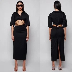Christopher Esber Womens Dress Black Sz 6/ XS Angled Cutout Midi Wool Shirtdress - Picture 1 of 11