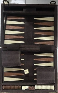 Vintage Full Size Travel Backgammon Set - White/Brown Black Speckle Pieces - Picture 1 of 4