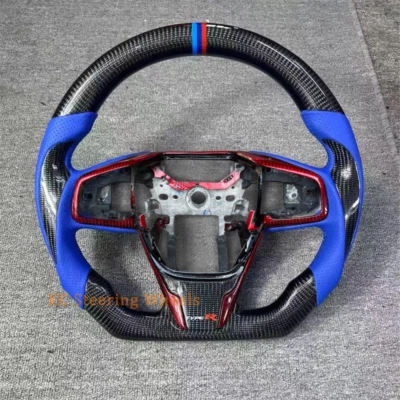 Volante de cuero azul de fibra de carbono personalizado para Honda Civic 2016-2021 Foto 1 de 4