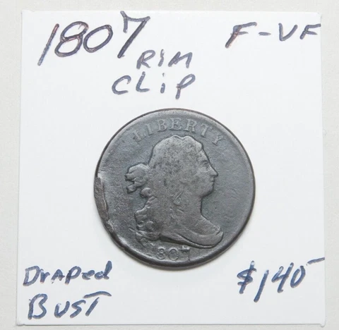 1807 DRAPED BUST HALF CENT ORIGINAL F - VF!!!!!!!!!! CHOCOLATE BROWN RIM CLIP ⭐⭐ Cover