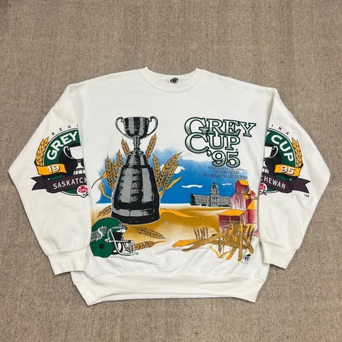 Vintage Grey Cup CFL Sweatshirt Medium White 1995 Saskatchewan Football Cover