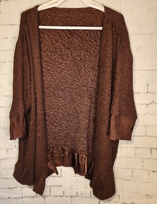 3X Brown Circle Duster Womens Stretch Waffle Knit Duster Jacket - Image 1 of 4