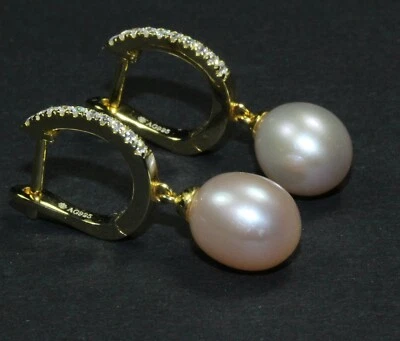 Creolen  Süßwasserzuchtperlen Silber vergoldet  Zirkonia ! - Bild 1 von 3