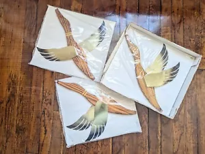 NOS Mid Century Bird Wall Hangings Wood Brass Ducks Geese Set of 3 Masketeers - Picture 1 of 11