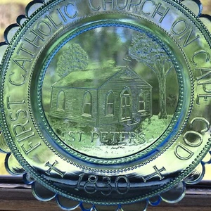 St Peters Church East Sandwich MA Handcrafted Cape Cod Pairpoint Glass Cup Plate - Picture 1 of 5