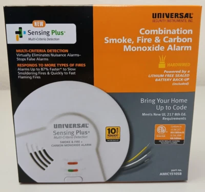 USI ELECTRIC USI SENSING PLUS COMBINATION SMOKE, FIRE & CARBON MONOXIDE ALARM HARDWIRED