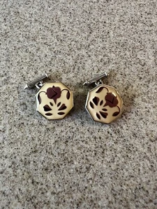 Thomas Pink Cufflinks 925 Silver Pink Purple Cream Cleared Enamel Chain Links - Picture 1 of 5