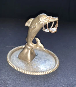Silver Played Pewter Dolphin Ring Holder Trinket Tray 3.25” - Picture 1 of 10