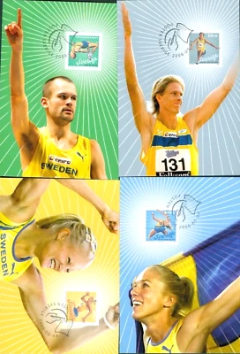 Sweden TRACK & FIELD SPORTS 2006 COMPLETE SET 4 FIRST DAY CANCEL MAXIMUM CARDS - Image 1 of 2