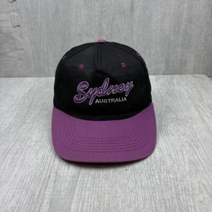 Vintage Sydney Australia Hat Cap Snap Back Black Purple Embroidered Logo - Picture 1 of 6