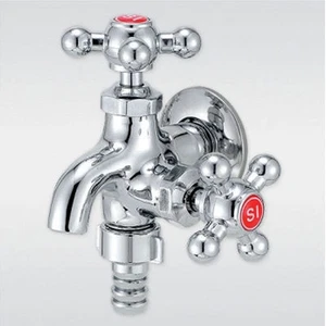 Deck mounted Outdoor Garden sink faucet finish cross Dual handle coupling red - Picture 1 of 2