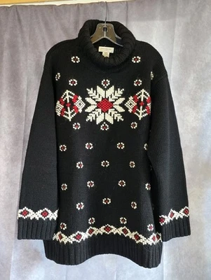 Jones New York Turtleneck Sweater Womens 2X Worsted Wool Mohair Snowflake Black  - Image 1 of 4