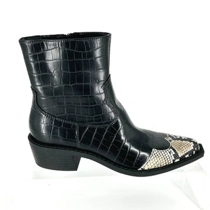 Open Edit Talla 5.5 Negro Imitación Cocodrilo Western Botines Serpiente Puntera Repujada - Imagen 1 de 12