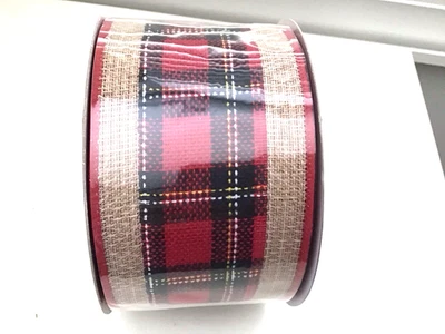 Red Plaid Burlap Ribbon Roll for Crafting Decoration 2.5 Inch Wide X 10 Yards - Image 1 of 4
