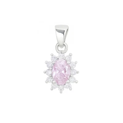 Argento Sterling Ovale Rosa Cz Grappolo Ciondolo Collana, 4x6mm Centrale Pietra - Immagine 1 di 2