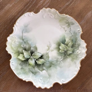 VTG Hand Painted Vine Leaf Gold Scalloped Porcelain Plate Ethaleen Doran 8.5” - Picture 1 of 9