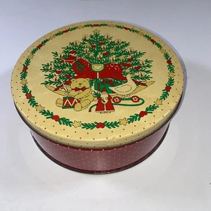 Vintage Weihnachten Blech Rund Rot Weihnachtsbaum Spielzeug Aufbewahrung Behälter Dekor - Bild 1 von 7