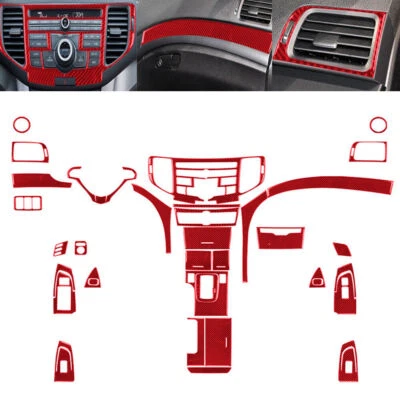 37 peças conjunto interno completo de fibra de carbono vermelho capa painel para Acura TSX 2009-14 - Imagem 1 de 4