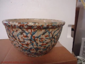 Antique Red Wing Stoneware 8 1/2” Paneled Spongeware Bowl RED Blue # 8 - Picture 1 of 5