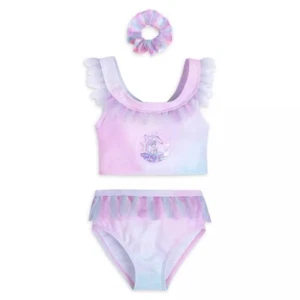 Disney Store Frozen Elsa Purple Girls Swimsuit Set Two Piece Ruffle Hair Tie NEW - Picture 1 of 7