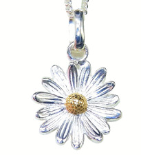 SILVER DAISY PENDANT YELLOW GOLD FLOWER 925 STERLING SILVER 18 inch  CHAIN APRIL