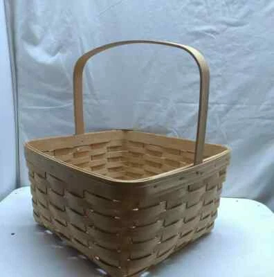 LONGABERGER Hand Woven Wooden Basket Bag Fixed Handle w/o Liner SRJ 1998 - Image 1 of 4