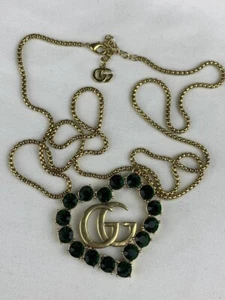 Gucci Gold Rope Chain Black Stone Heart Shaped Pendant Necklace - Picture 1 of 9