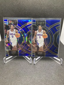 2023-24 Select #157 Tyrese Maxey Premier Level Blue Cracked Ice + Matching Base - Picture 1 of 2