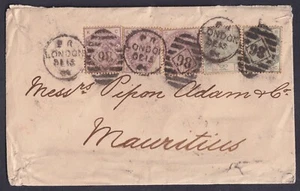 1884 London to Mauritius Spectacular Rare Lilacs + Greens Franking VGU - Picture 1 of 2