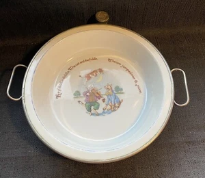 Vintage Porcelain Baby Bowl Dish Warming Krueger Nickel on Brass Germany - Picture 1 of 2