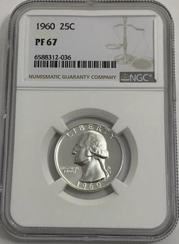 1960 NGC PF67 90% SILVER PROOF WASHINGTON QUARTER GREAT EYE APPEAL 25c WHITE LB Cover