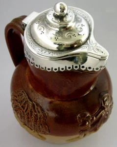 ENGLISH SALT GLAZED STERLING SILVER JUG FLAGON 1872 ANTIQUE 376g - Picture 1 of 11